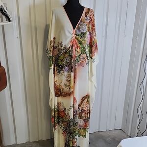 Alberto Makali Women's Multicolor Floral Sheer Maxi Dress Kaftan Size Small